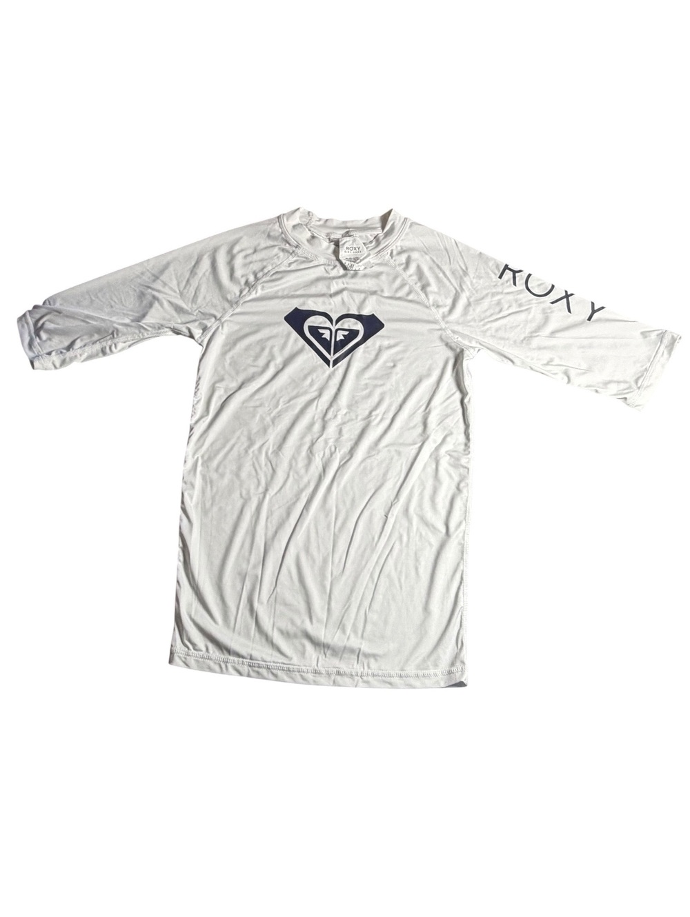 ROXY Girls white rashguard short sleeve sun protection shirt size L 12/14 New